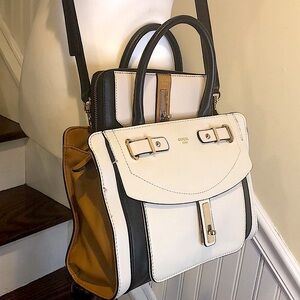 Vintage GUESS Tricolor Colorblock Satchel & Continental Wallet Ivory Brown Black